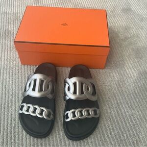 Hermes Gris Argenté Extra Sandals - size 39